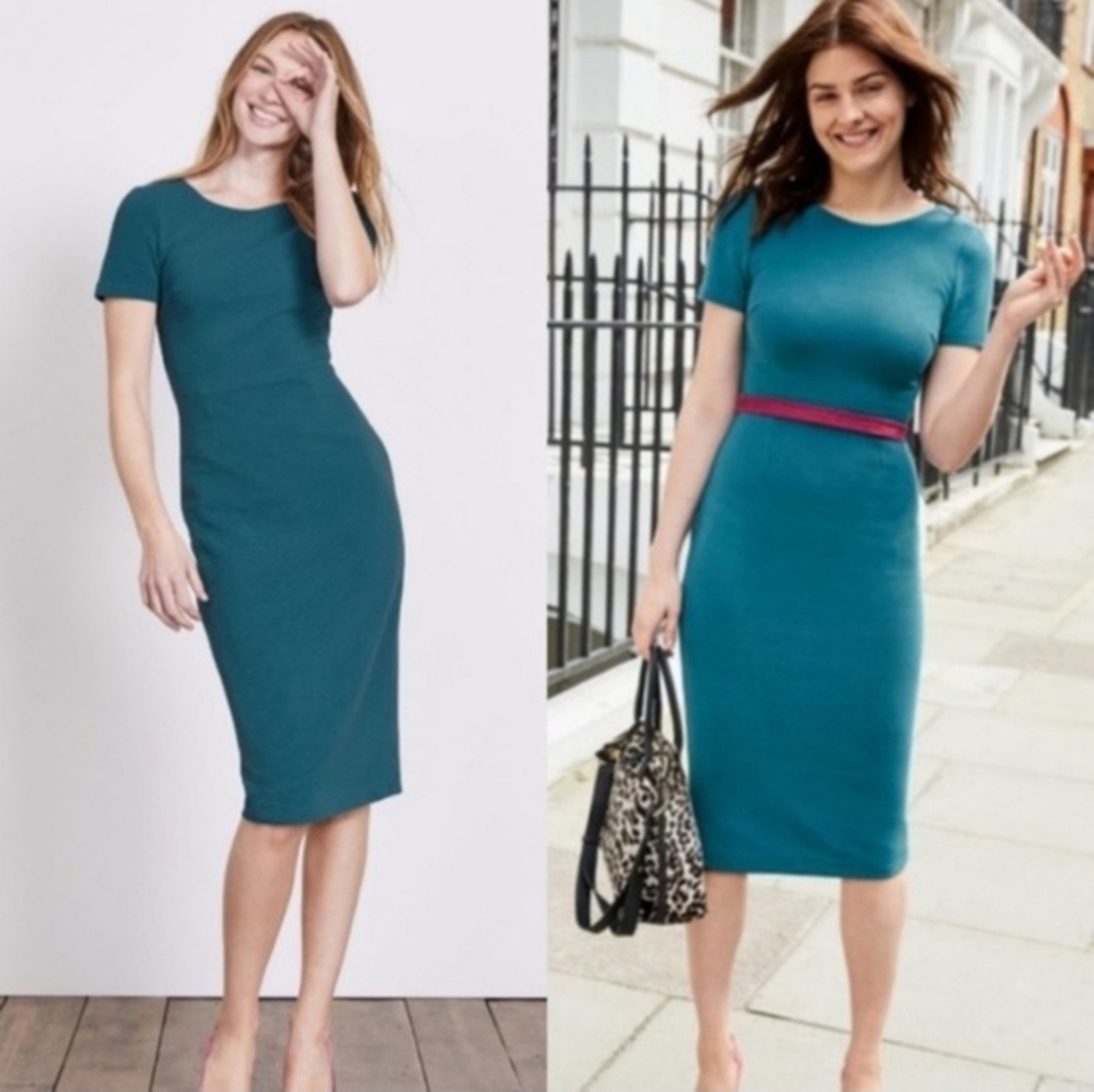 Boden Elsa Ottoman Ribbed Teal Green Dress J0015 F41